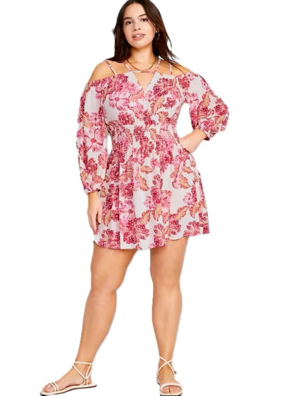 OLD NAVY Waist-Defined Cold-Shoulder Cutout Smocked Mini Dress. Plus Size 3X